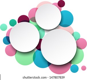 Vector illustration of white paper round speech bubbles over coloful background. Eps10. 