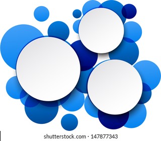 Ilustración vectorial de las burbujas de voz redondas de papel blanco sobre fondo azul. Eps10. 