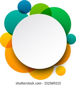 Vector illustration of white paper round speech bubble over colorful background. Eps10. 