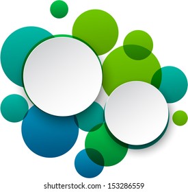 Ilustración vectorial de burbujas de voz redondeadas de papel blanco sobre fondo verde. Eps10. 