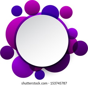 Vector illustration of white paper round speech bubble over purple background. Eps10.  