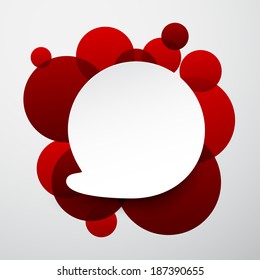 Vector illustration of white paper round speech bubble over red background. Eps10.