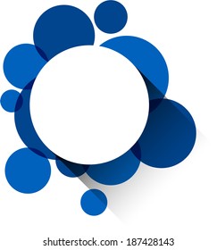 Vector illustration of white paper round speech bubble over blue background. Eps10.
