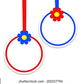 Vector illustration of white paper round labels decorated with flowers