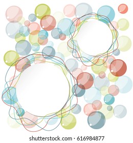 Vector illustration of white paper round speech bubble over colored background. 
