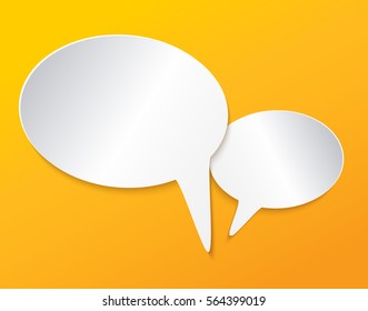 Vector illustration - white paper speech bubbles on orange background. talking bubble