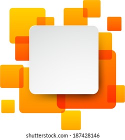 Vector illustration of white paper square speech bubble over orange background. Eps10.