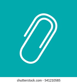 vector illustration of white paperclip icon on green background. Flat design style