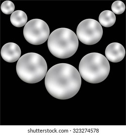 Vector illustration of White pearl necklace on a black background
