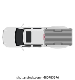 Vector illustration white pick up car, truck top view.