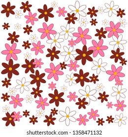 Vector illustration of White, pink and burgundy flowers.