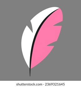 Una ilustración vectorial de una pluma blanca y rosa aislada en un fondo gris