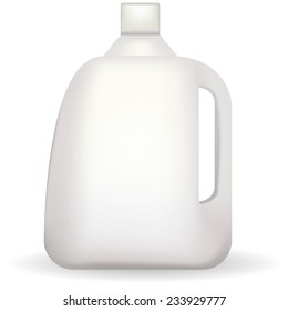 Vector illustration of white plastic bottle. White blank plastic container for some detergent of other cleaning product. Isolated vector illustration on white.