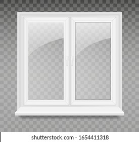 
Vector illustration with white plastic window isolated on transparent background. Closed realistic vector window element of architecture and interior design.
