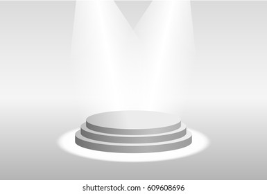 Vector illustration of white podium for product display or award ceremony with two spotlights and space for your product