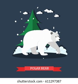 Vector illustration of white polar bear. Flat style design element.