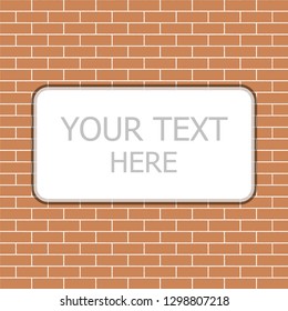 Vector illustration of a white poster hanging on clerical clips on a red brick wall background
