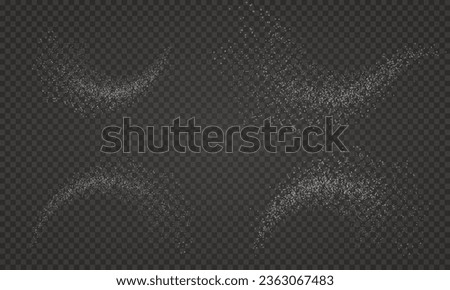 Vector Illustration of White Powder Explosion - Tiny Sugar Crystal Particles Scatter, Salt Flies, and Baking Flour from a Top View. Powdered Sugar Burst in White, Creating an Isolated Explosive Effect