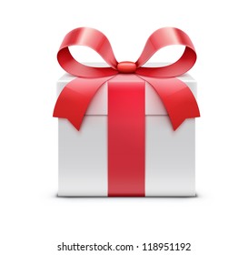 Vector Illustration Of White Present Box With Red Bow