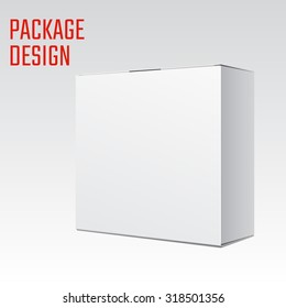 Vector Illustration Of White Product Cardboard Package Blank Box. Clear Mockup Template. Isolated Packaging.
