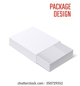 Vector Illustration of White Product Cardboard Package Box for Design, Website, Banner. Empty Mockup Element Template for Your Brand or Product. Isolated on White Background