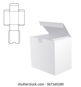 Vector Illustration of White Product Cardboard Package Box for Design, Website, Banner. Mockup Element Template for Your Brand or Product. White box Isolated on White Background