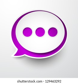 Vector illustration of white and purple paper round speech bubble. Eps10.