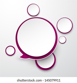 Vector illustration of white and purple paper round speech bubble. Eps10.