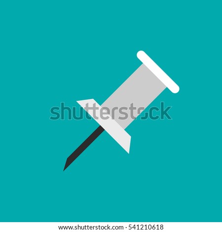 vector illustration of white push pin icon on green background. Flat design style