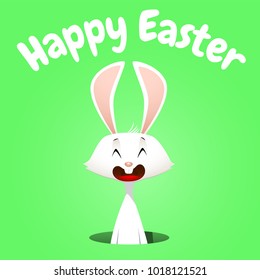 Vector illustration of white rabbit in the hole. Easter banner.