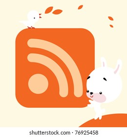 Vector illustration - white rabbit keep in hand icon with RSS symbol