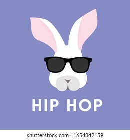 Vector Illustration Of A White Rabbit Wearing Sunglasses. Hip Hop.