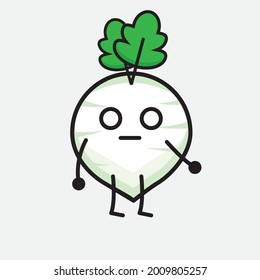 Vector Illustration of White Radish Character with cute face and simple body line drawing on isolated background