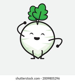 Ilustración vectorial del personaje del Radish Blanco con cara linda y un simple dibujo de la línea corporal en un fondo aislado