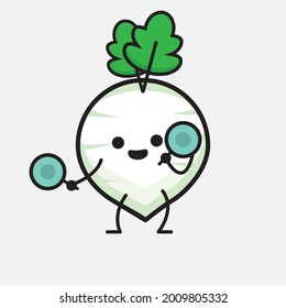 Ilustración vectorial del personaje del Radish Blanco con cara linda y un simple dibujo de la línea corporal en un fondo aislado