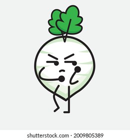 Ilustración vectorial del personaje del Radish Blanco con cara linda y un simple dibujo de la línea corporal en un fondo aislado