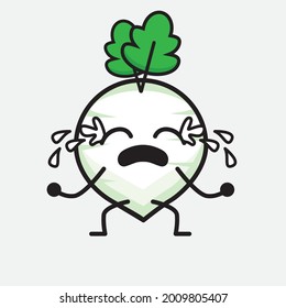 Ilustración vectorial del personaje del Radish Blanco con cara linda y un simple dibujo de la línea corporal en un fondo aislado