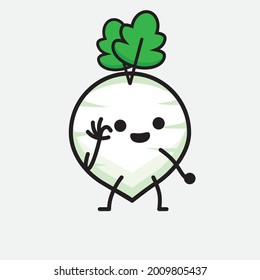 Ilustración vectorial del personaje del Radish Blanco con cara linda y un simple dibujo de la línea corporal en un fondo aislado