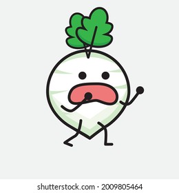 Vector Illustration of White Radish Character with cute face and simple body line drawing on isolated background