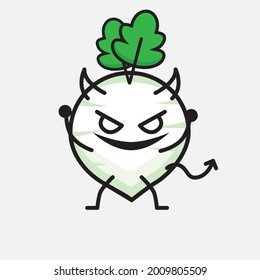 Vector Illustration of White Radish Character with cute face and simple body line drawing on isolated background