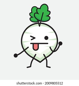 Ilustración vectorial del personaje del Radish Blanco con cara linda y un simple dibujo de la línea corporal en un fondo aislado