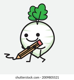 Ilustración vectorial del personaje del Radish Blanco con cara linda y un simple dibujo de la línea corporal en un fondo aislado
