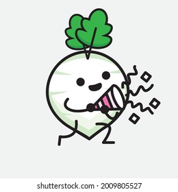 Ilustración vectorial del personaje del Radish Blanco con cara linda y un simple dibujo de la línea corporal en un fondo aislado