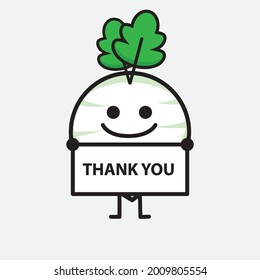 Vector Illustration of White Radish Character with cute face and simple body line drawing on isolated background