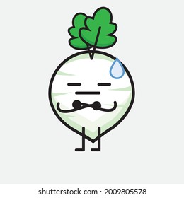 Vector Illustration of White Radish Character with cute face and simple body line drawing on isolated background