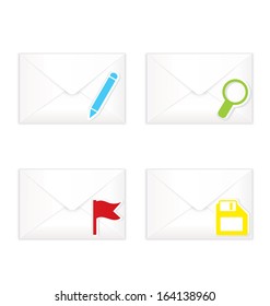 Vector illustration of white realistic closed sorted with marks envelopes icon set  
