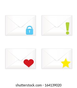 Vector illustration of white realistic closed sorted with marks envelopes icon set  