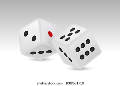 Vector illustration of white realistic game dice icon in flight closeup isolated on white background. Casino gambling design template for app, web, infographics, advertising, mock up etc