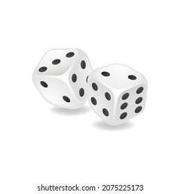 Vector illustration of white realistic game dice icon in flight closeup isolated on white background.
