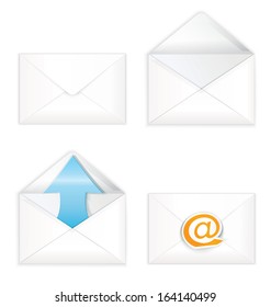 Vector illustration of white realistic open and closed envelope icon set  